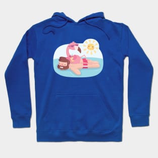 Funny Flamingo Chilling On Human Pool Float Hoodie